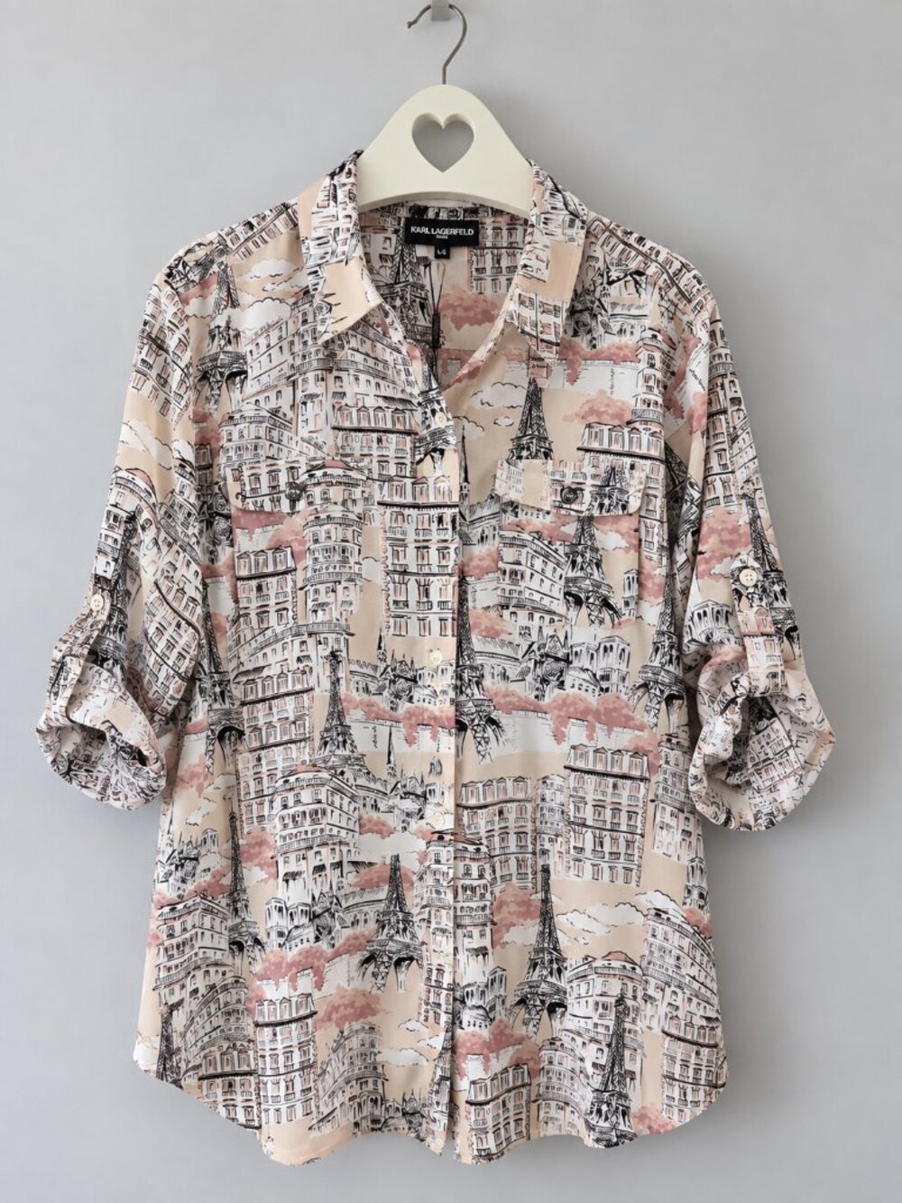 NWT Karl Lagerfeld Paris Eiffel Tower Print Blouse NWT Size L PTP22